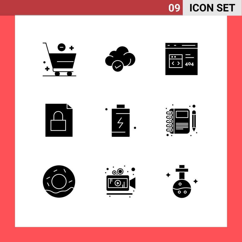 Solid Glyph Pack of 9 Universal Symbols of cell lock app file development Editable Vector Design Elements