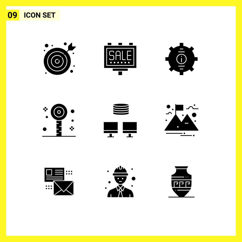 Set of 9 Modern UI Icons Symbols Signs for database summer customer party fun Editable Vector Design Elements