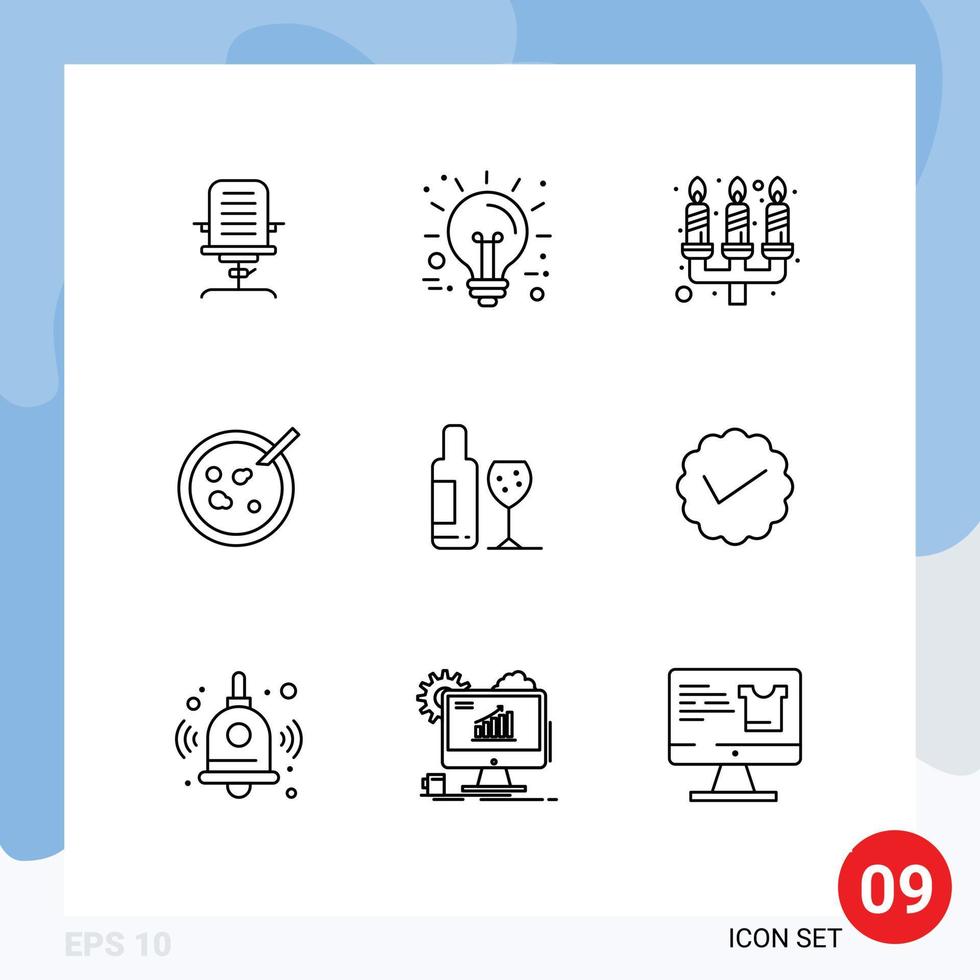 Group of 9 Outlines Signs and Symbols for medical dish innovation petri flame Editable Vector Design Elements