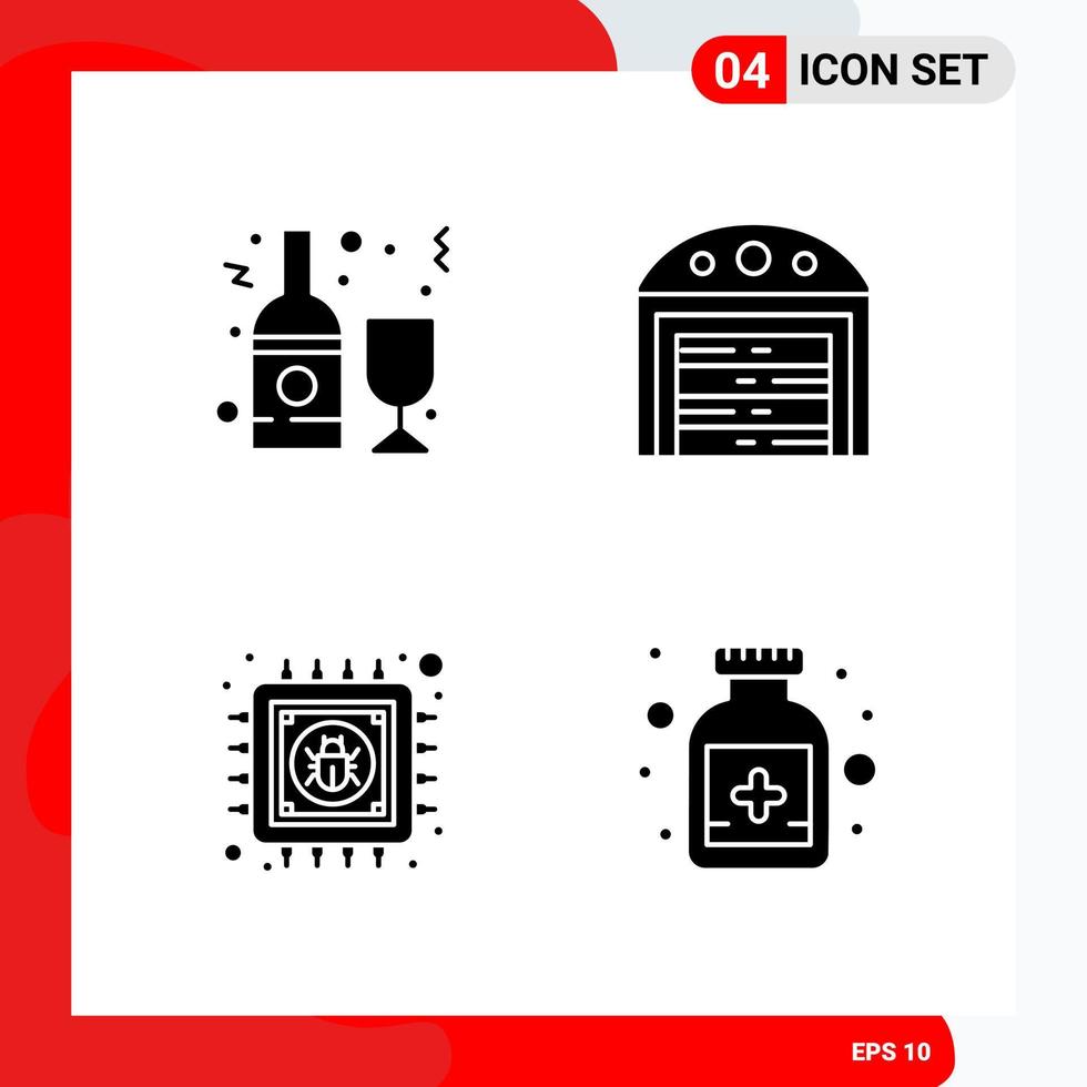 Creative Set of 4 Universal Glyph Icons isolated on White Background vector