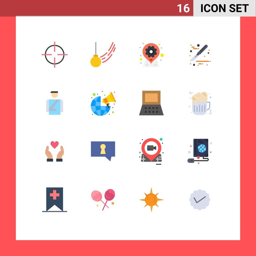 Set of 16 Modern UI Icons Symbols Signs for bellboy scalpel motion medical options Editable Pack of Creative Vector Design Elements