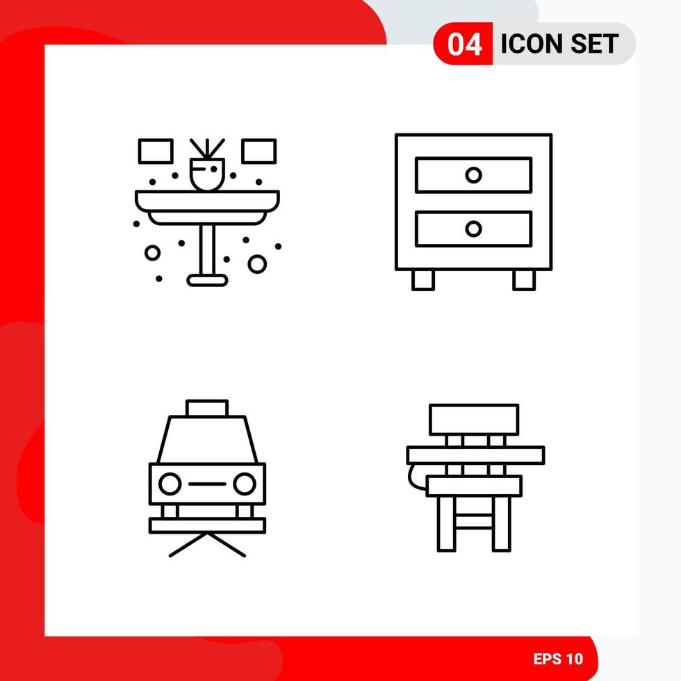 Creative Set of 4 Universal Outline Icons isolated on White Background vector