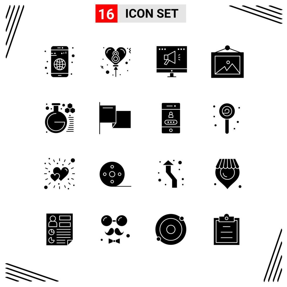 16 Icons Solid Style Grid Based Creative Glyph Symbols for Website Design Simple Solid Icon Signs Isolated on White Background 16 Icon Set vector