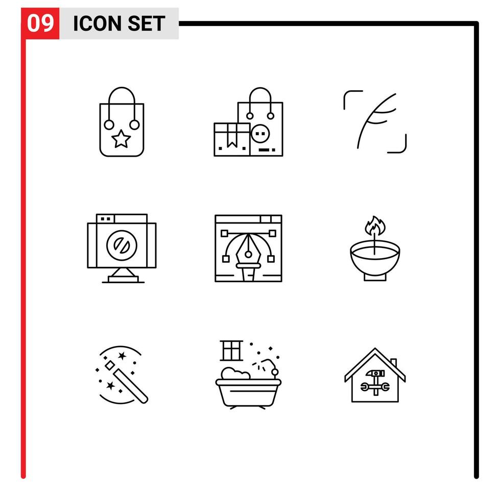Group of 9 Outlines Signs and Symbols for artwork denied valentine delete social Editable Vector Design Elements