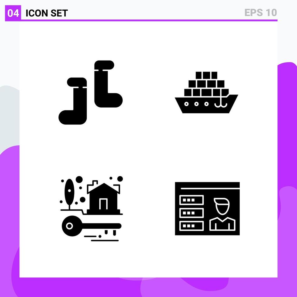 Set of 4 icons in solid style Creative Glyph Symbols for Website Design and Mobile Apps Simple Solid Icon Sign Isolated on White Background 4 Icons vector