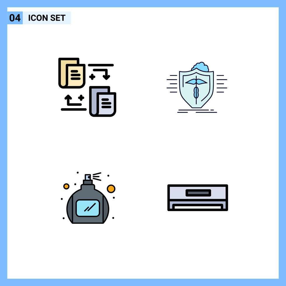 Modern Set of 4 Filledline Flat Colors and symbols such as files perfume insurance protection air conditioner Editable Vector Design Elements
