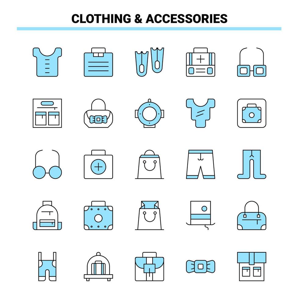 25 accesorios de ropa conjunto de iconos negros y azules diseño de iconos creativos y plantilla de logotipo vector