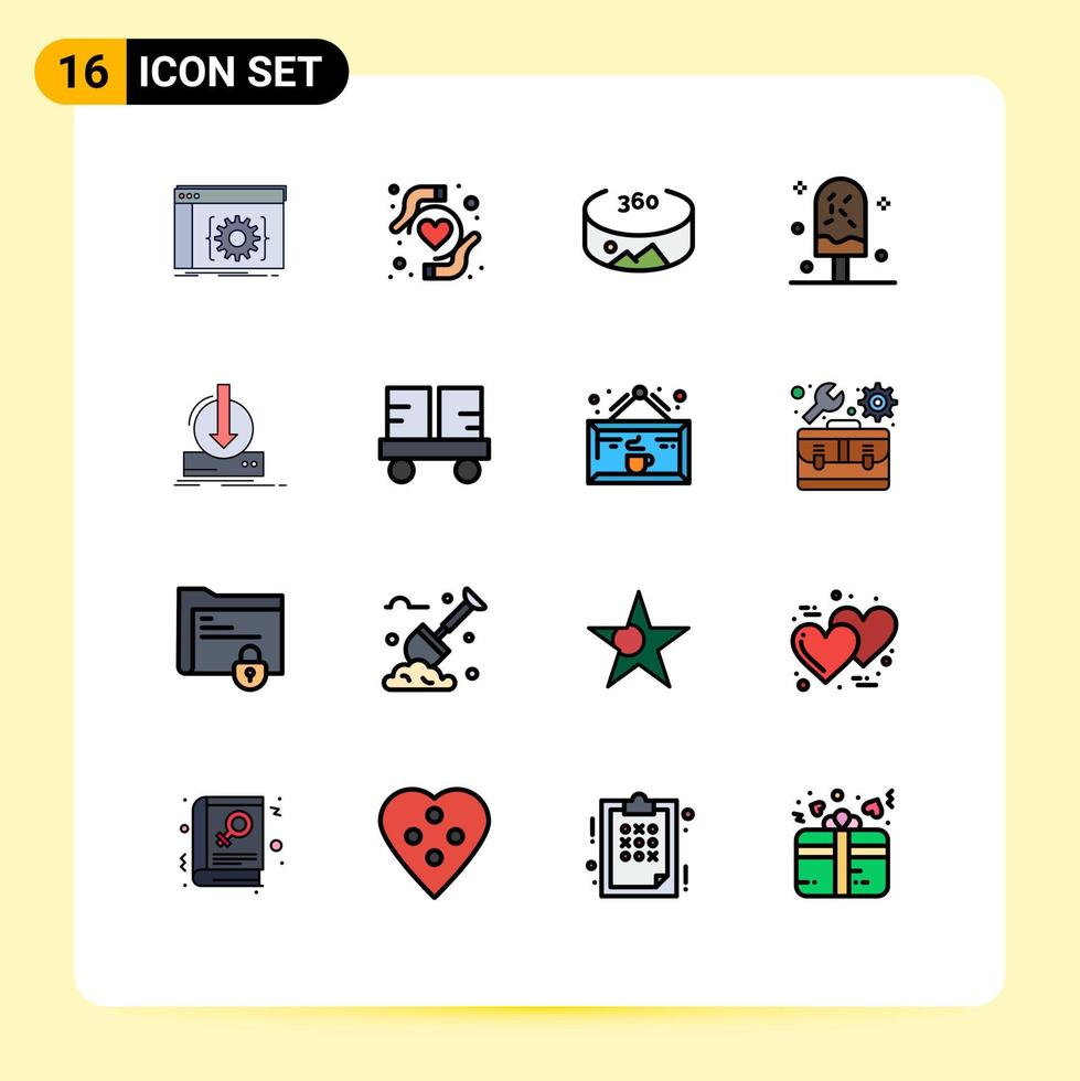 Group of 16 Modern Flat Color Filled Lines Set for dlc addition panorama sweet ice Editable Creative Vector Design Elements