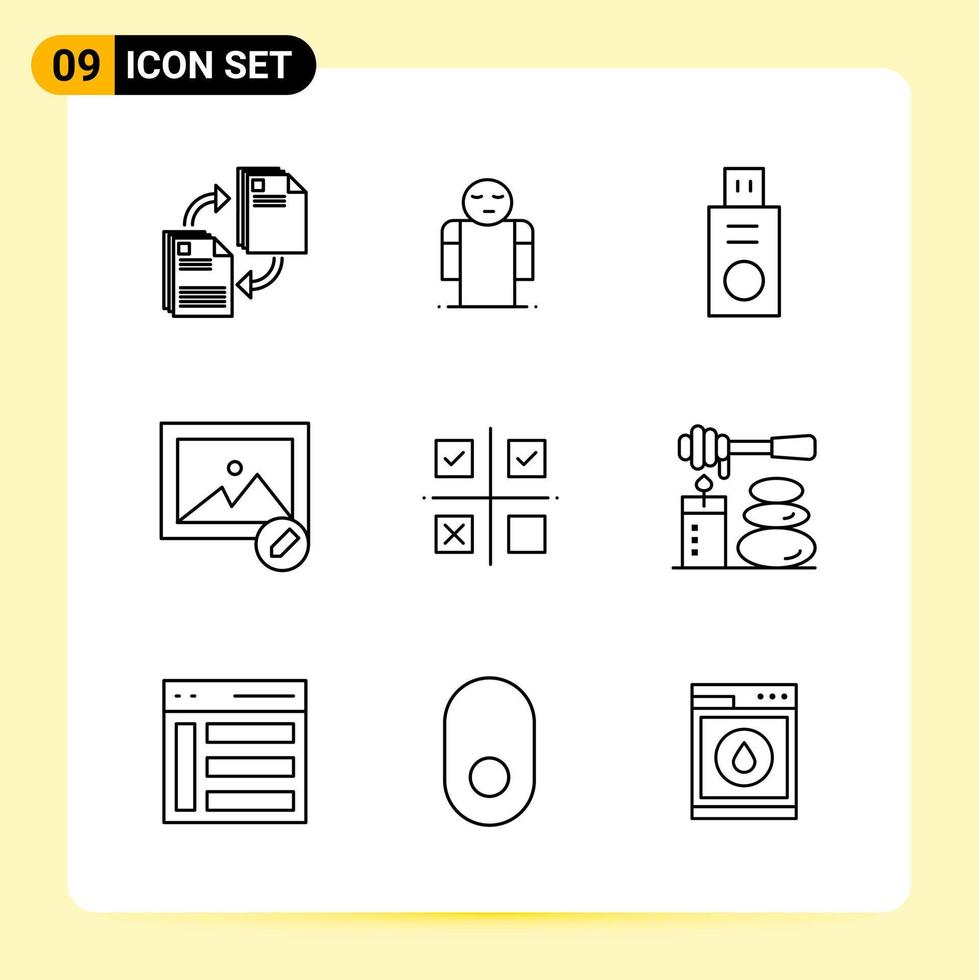 9 Creative Icons for Modern website design and responsive mobile apps 9 Outline Symbols Signs on White Background 9 Icon Pack vector