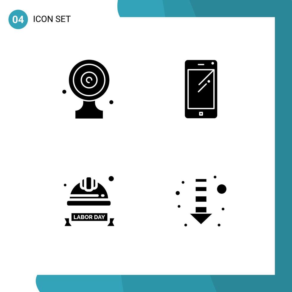 Mobile Interface Solid Glyph Set of 4 Pictograms of aim board samsung news target smart phone hard cap Editable Vector Design Elements