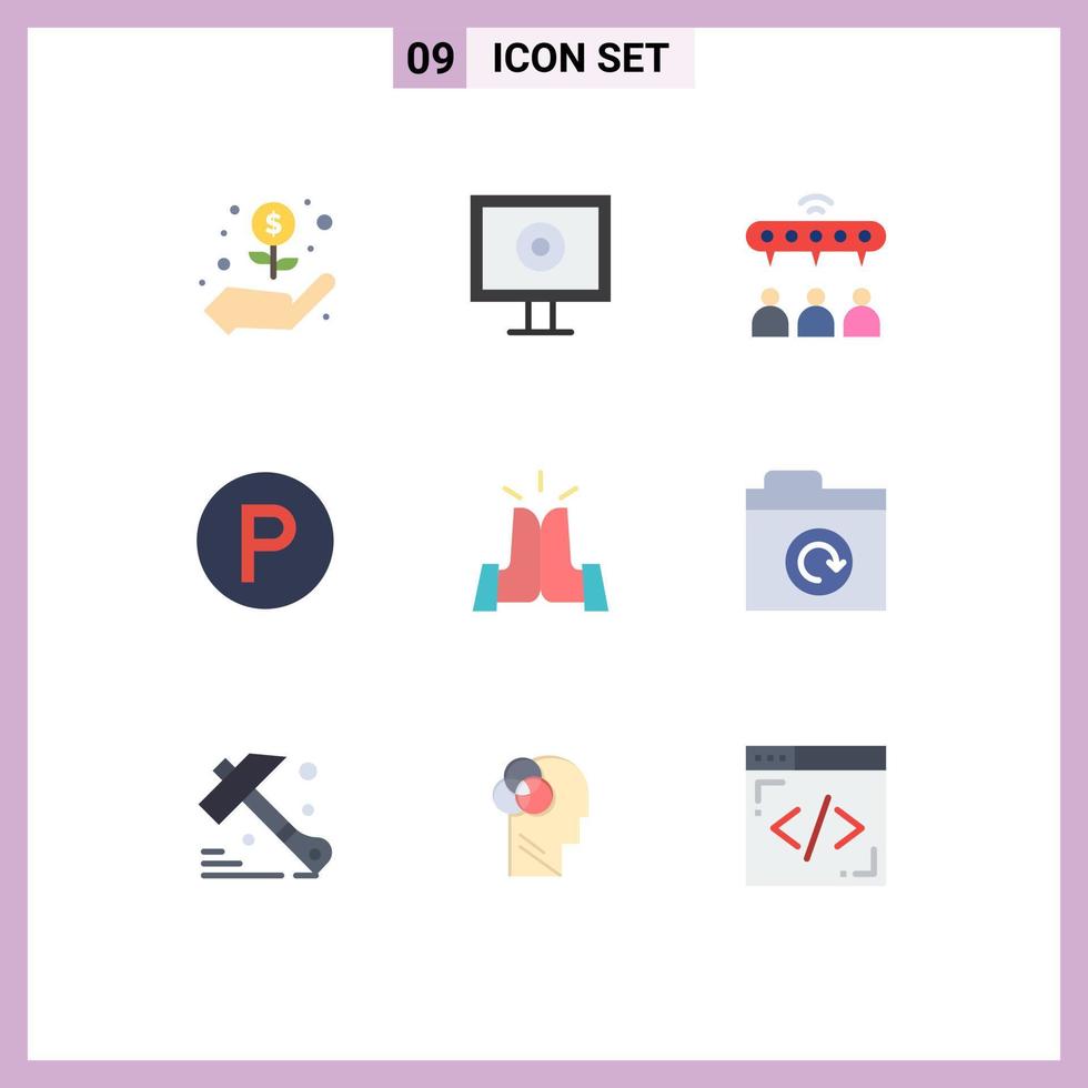 Pack of 9 Modern Flat Colors Signs and Symbols for Web Print Media such as folder friends sharing five parking Editable Vector Design Elements