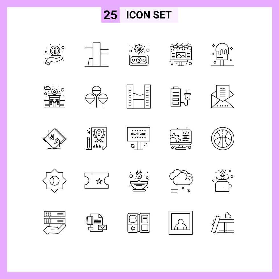 Set of 25 Commercial Lines pack for station building ad summer cream Editable Vector Design Elements