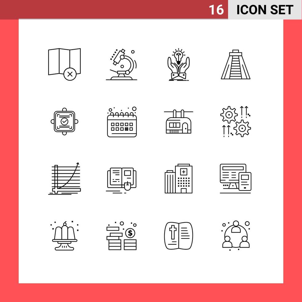 Stock Vector Icon Pack of 16 Line Signs and Symbols for card ok ideas monument chichen itza Editable Vector Design Elements
