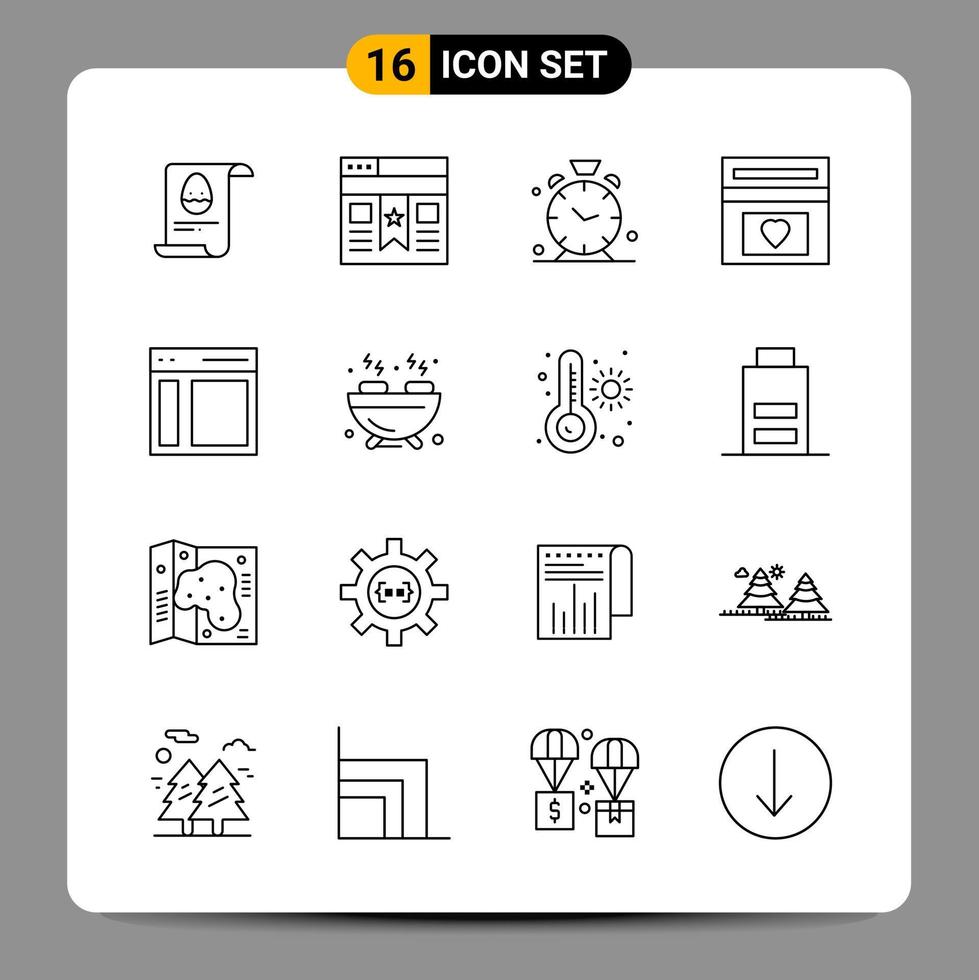 16 Black Icon Pack Outline Symbols Signs for Responsive designs on white background 16 Icons Set vector