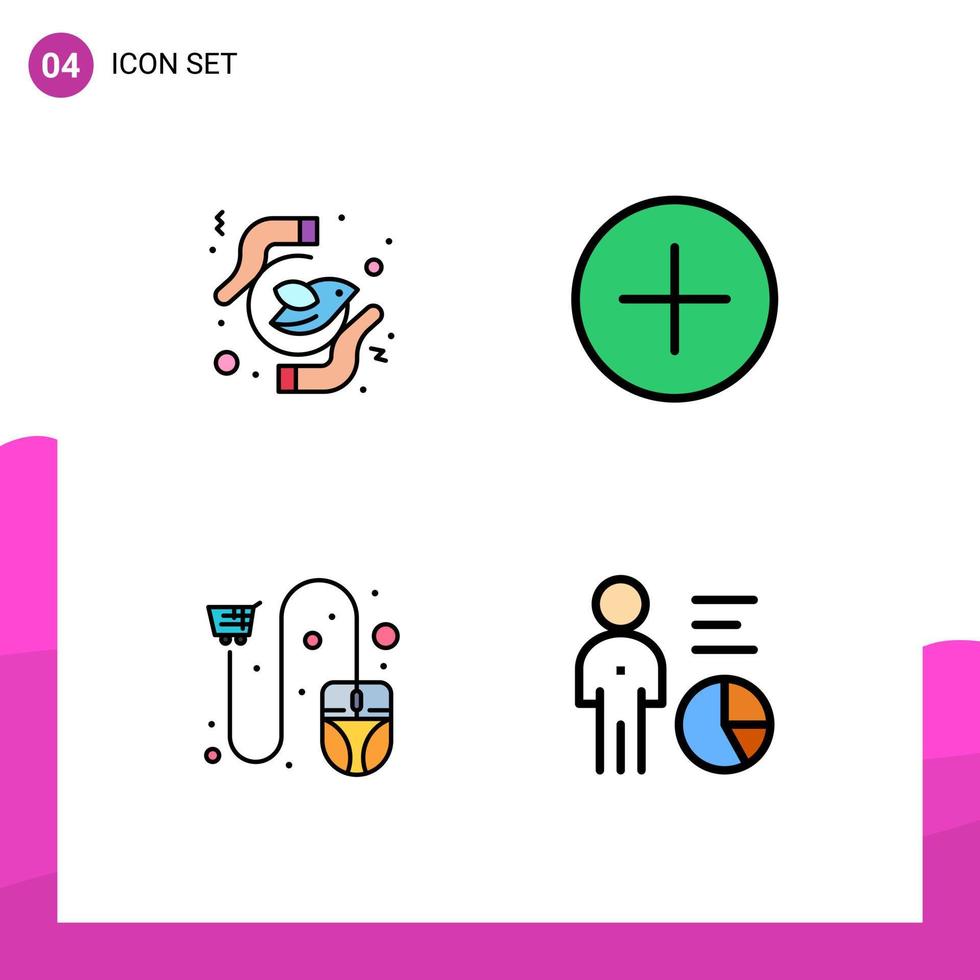 Set of 4 Modern UI Icons Symbols Signs for equality cart peace media ecommerce Editable Vector Design Elements