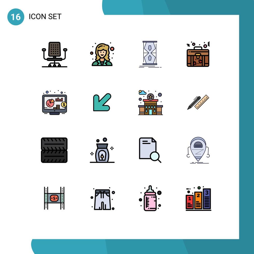 Set of 16 Modern UI Icons Symbols Signs for seo investment clock love bag Editable Creative Vector Design Elements