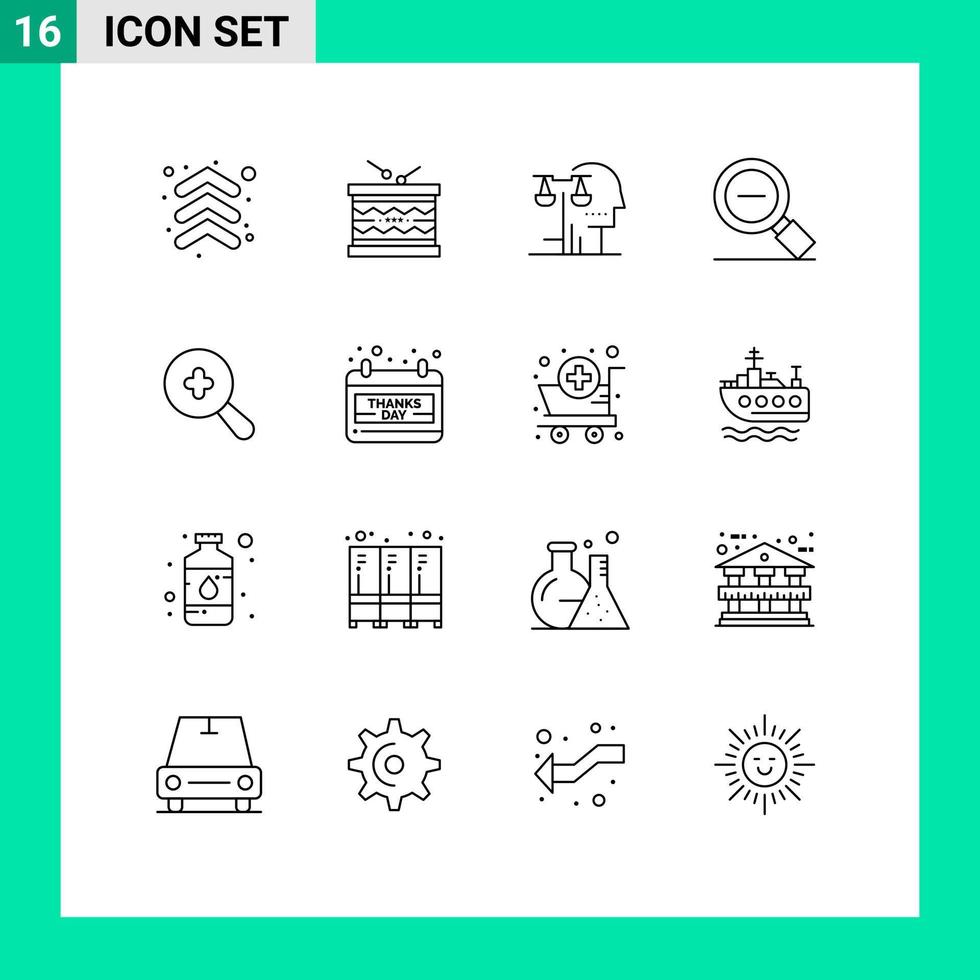 16 User Interface Outline Pack of modern Signs and Symbols of search less magnify st less judgment Editable Vector Design Elements