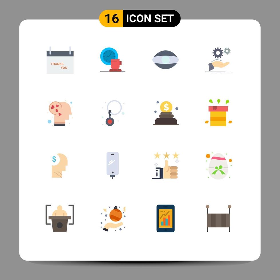 Pack of 16 creative Flat Colors of services idea event hand vision Editable Pack of Creative Vector Design Elements