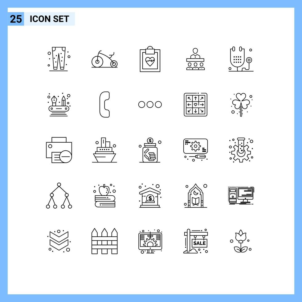 25 User Interface Line Pack of modern Signs and Symbols of form disease cardiogram office team Editable Vector Design Elements