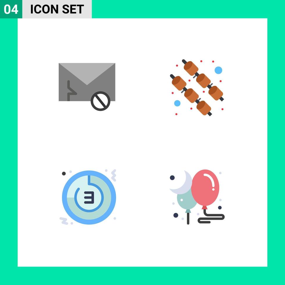 conjunto moderno de 4 iconos y símbolos planos como temporizador de sobre sms reloj de malvavisco elementos de diseño vectorial editables vector