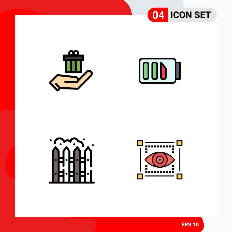 Pictogram Set of 4 Simple Filledline Flat Colors of gift living ecommerce electricity visual Editable Vector Design Elements