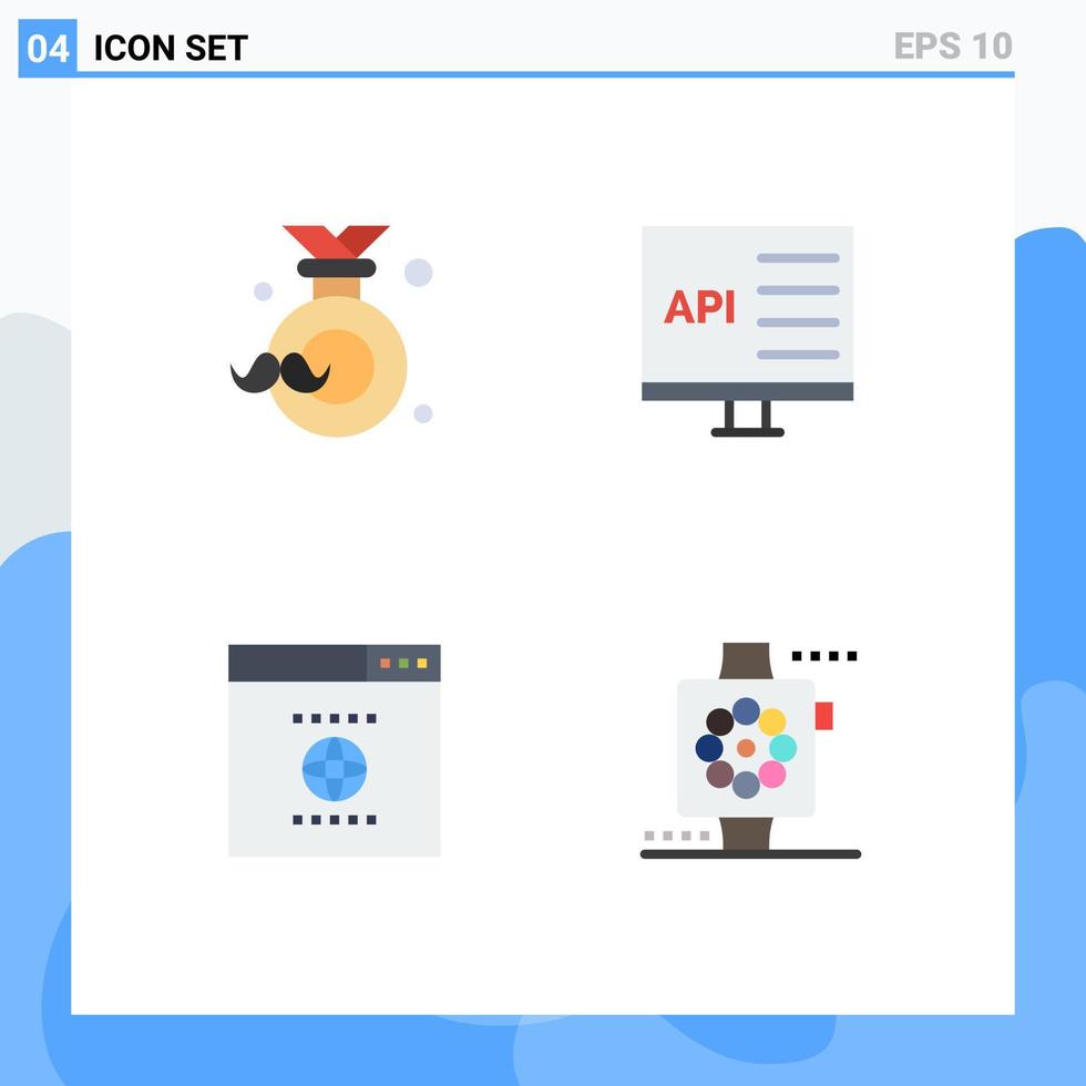 4 User Interface Flat Icon Pack of modern Signs and Symbols of badge development fathers day coding seo Editable Vector Design Elements