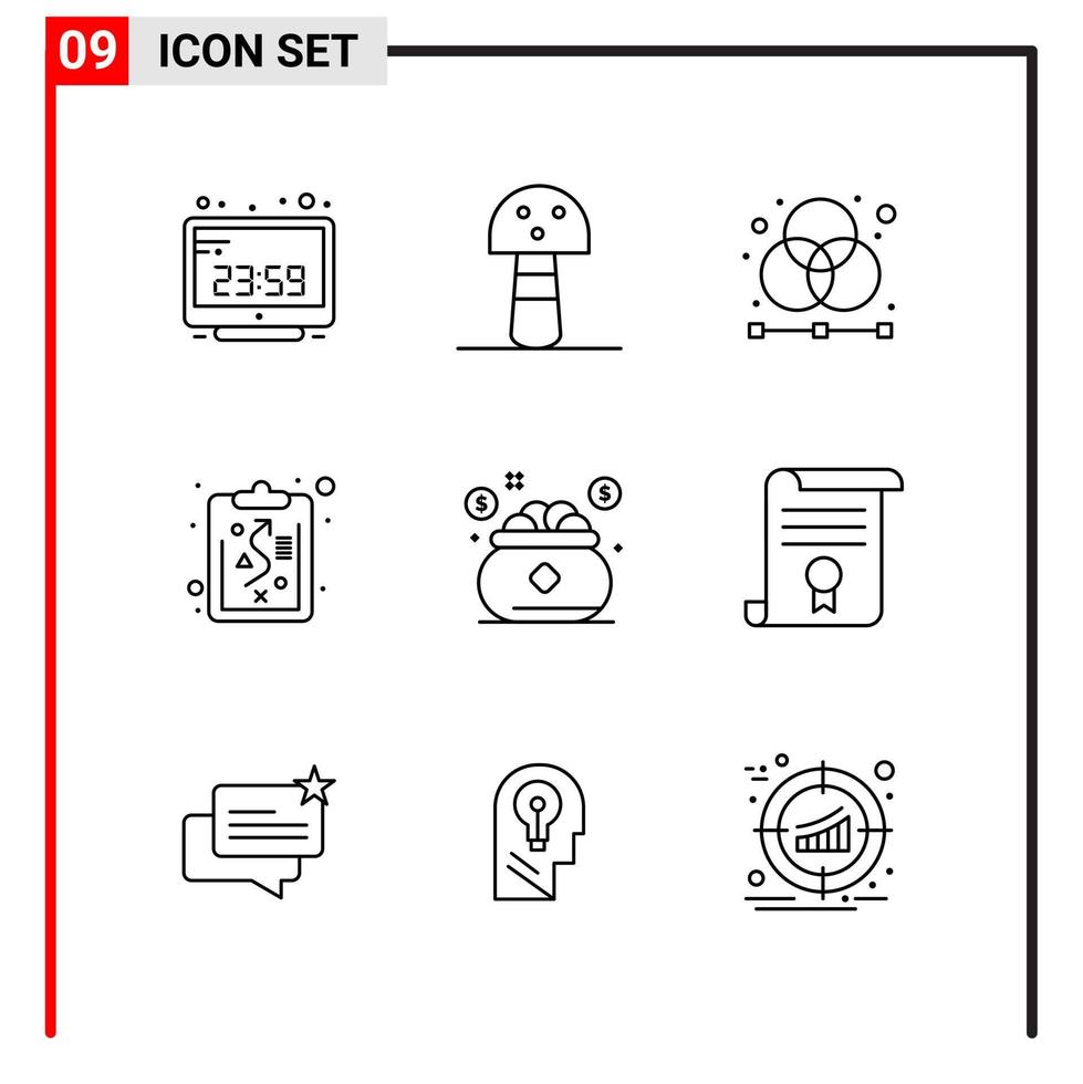 9 General Icons for website design print and mobile apps 9 Outline Symbols Signs Isolated on White Background 9 Icon Pack vector