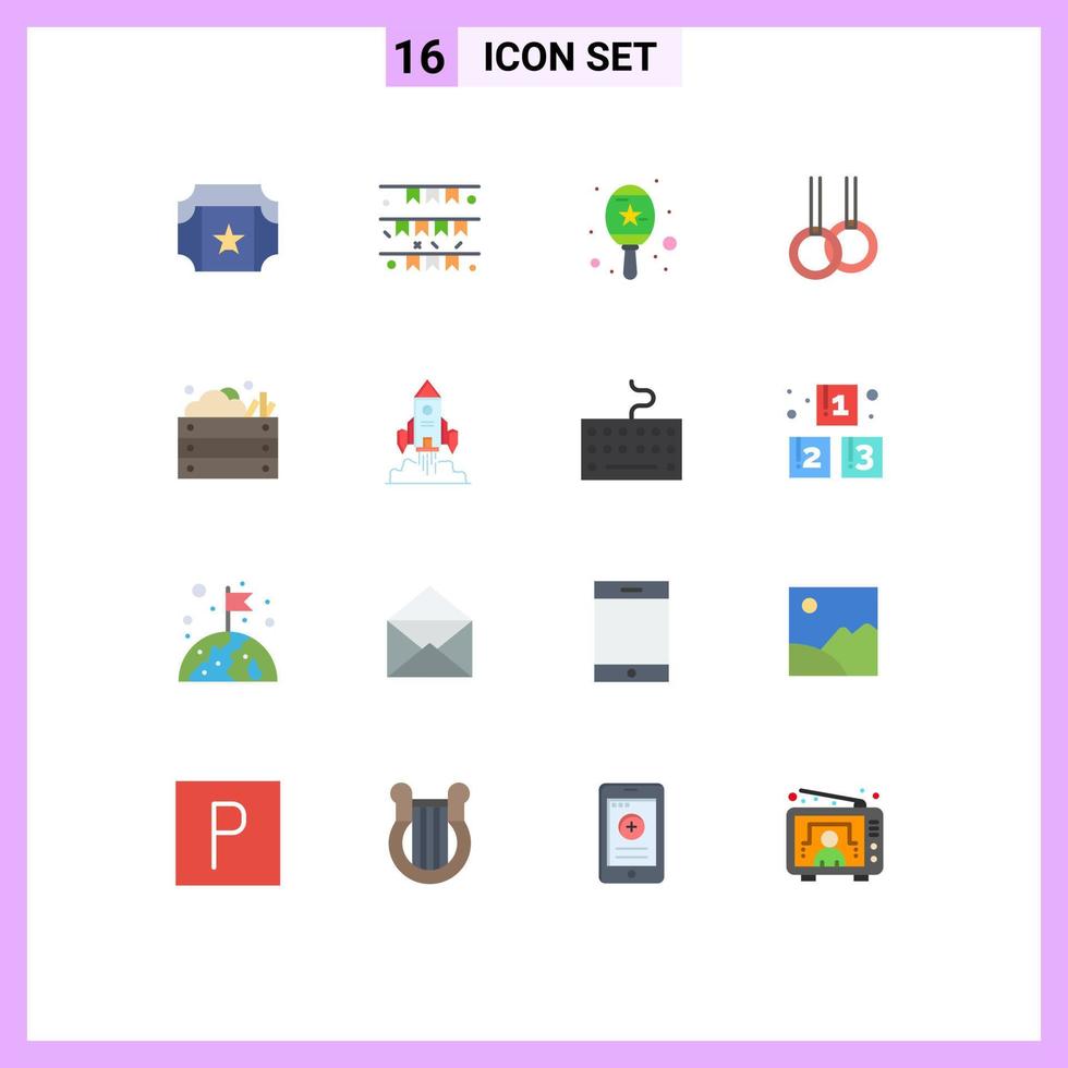User Interface Pack of 16 Basic Flat Colors of nature farming instrument agriculture gymnastics Editable Pack of Creative Vector Design Elements