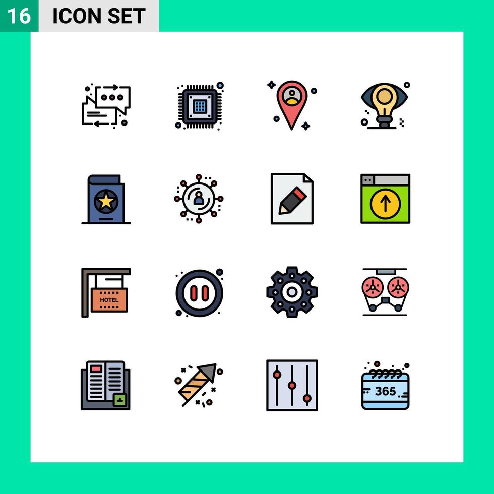 Paquete de 16 líneas llenas de color plano de interfaz de usuario de signos y símbolos modernos de elementos de diseño de vectores creativos editables de negocio de bulbo de hardware de idea de vestuario