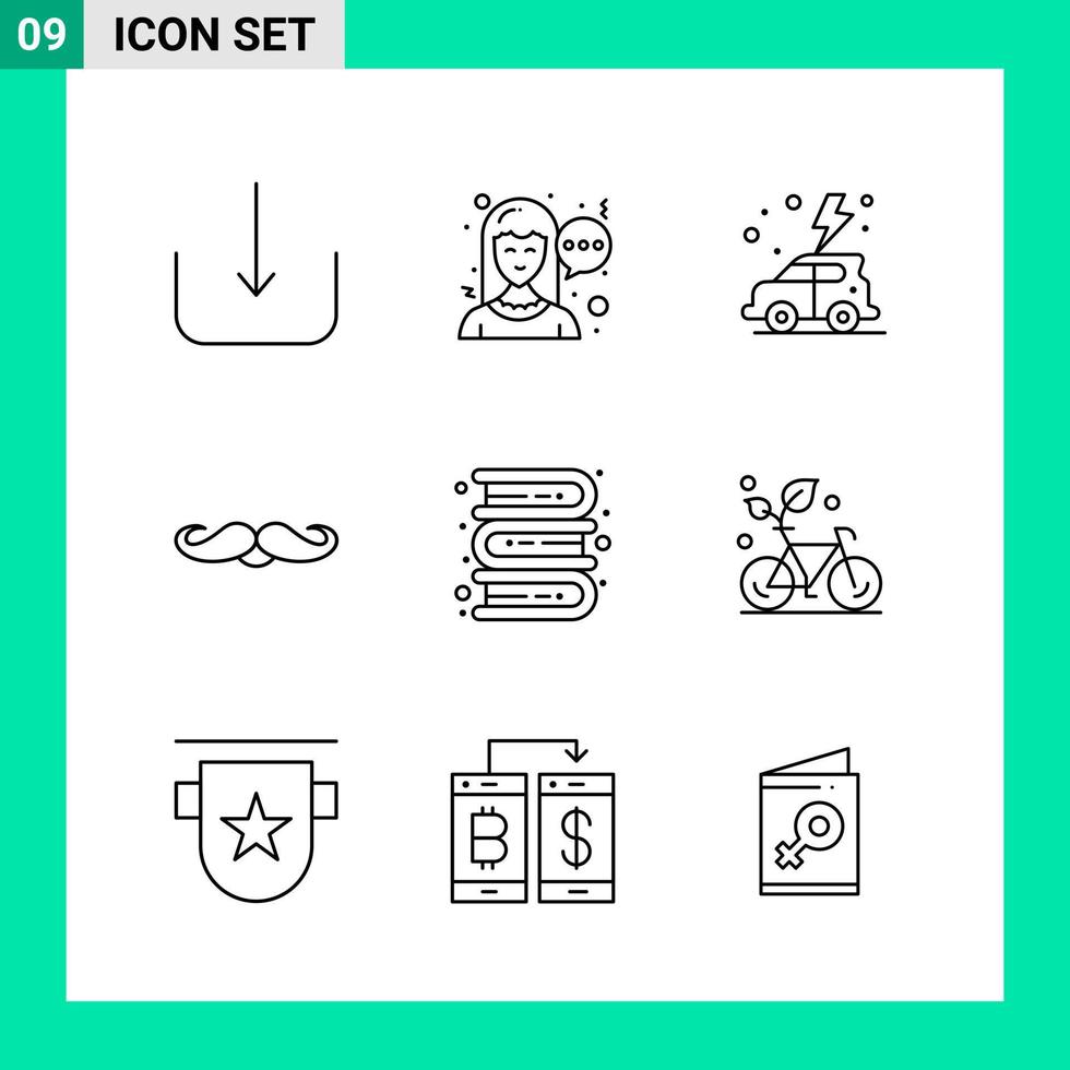 paquete de 9 iconos de estilo de línea establece símbolos de esquema para imprimir signos creativos aislados en fondo blanco 9 conjunto de iconos vector