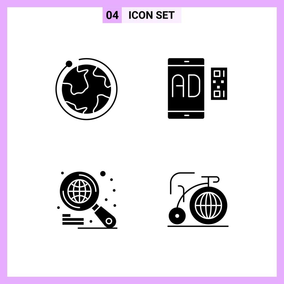 4 Icons in Solid Style Glyph Symbols on White Background Creative Vector Signs for Web mobile and Print