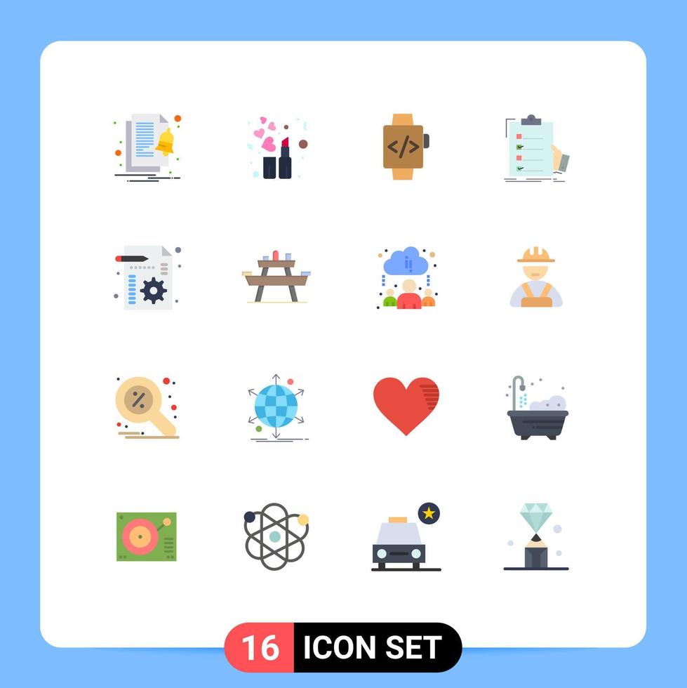 16 iconos creativos, signos y símbolos modernos de archivos, negocios, mano, reloj, portapapeles, experiencia, paquete editable de elementos creativos de diseño de vectores. vector