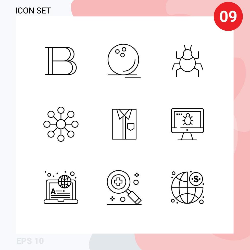 Pictogram Set of 9 Simple Outlines of cloth share watchkit server indian Editable Vector Design Elements
