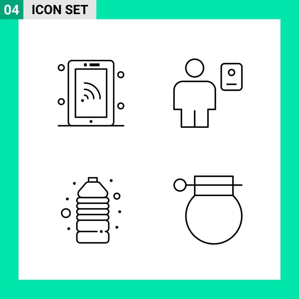 paquete de 4 iconos de estilo de línea establece símbolos de esquema para imprimir signos creativos aislados en fondo blanco 4 conjunto de iconos vector