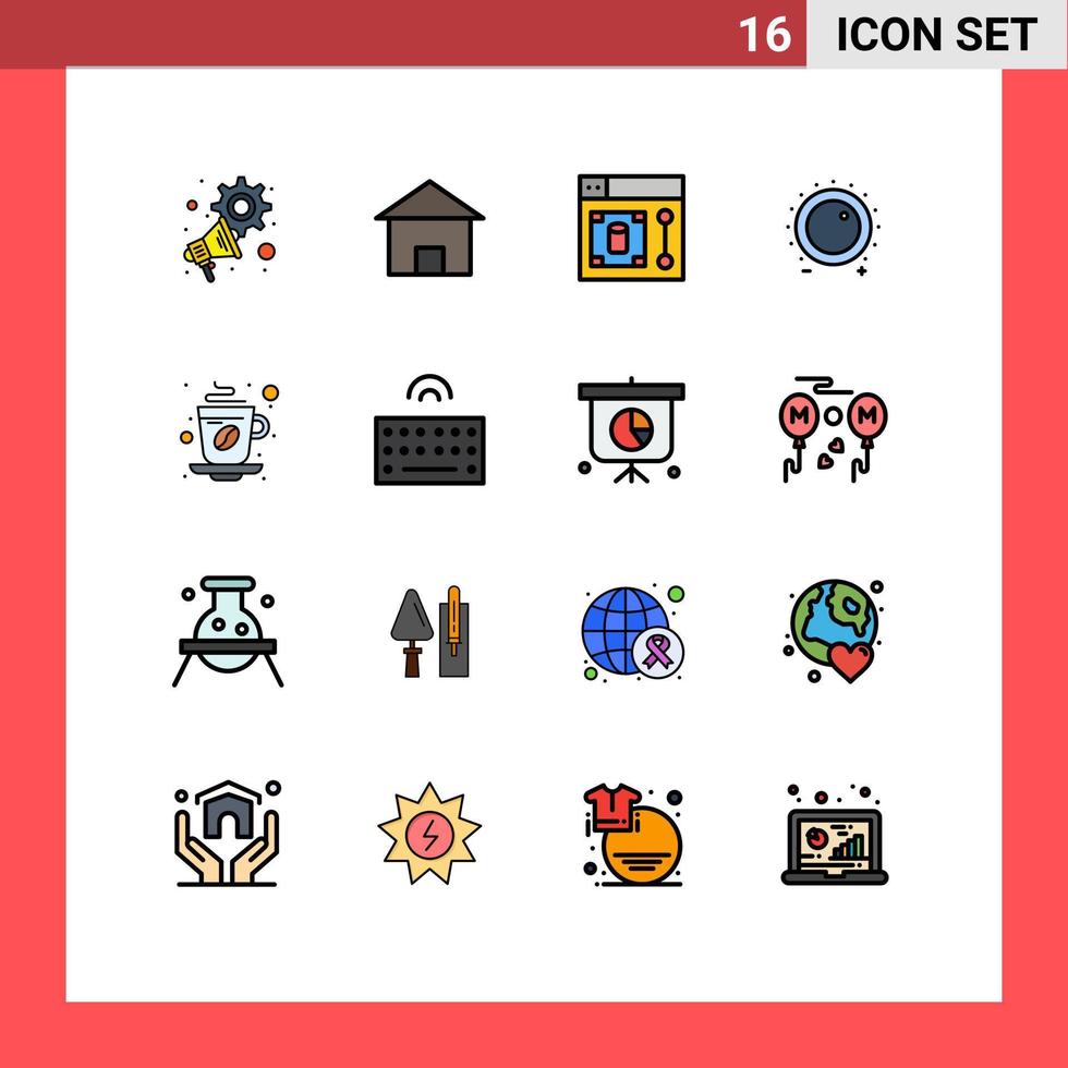 Editable Vector Line Pack of 16 Simple Flat Color Filled Lines of sound gain hut control tool Editable Creative Vector Design Elements