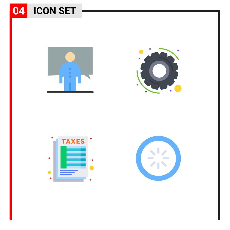 Set of 4 Vector Flat Icons on Grid for communication sheet person options tax Editable Vector Design Elements