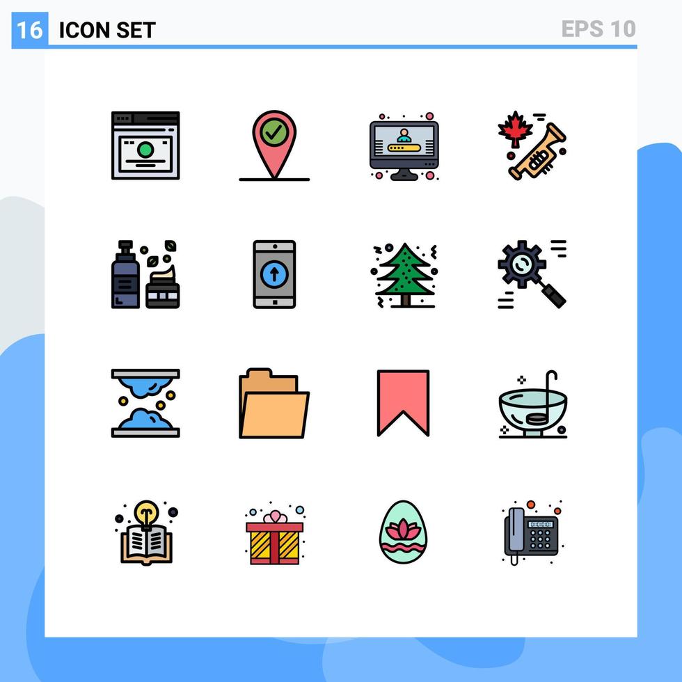 conjunto de pictogramas de 16 líneas simples llenas de color plano de aplicación perfil de loción espuma alabanza elementos de diseño de vectores creativos editables