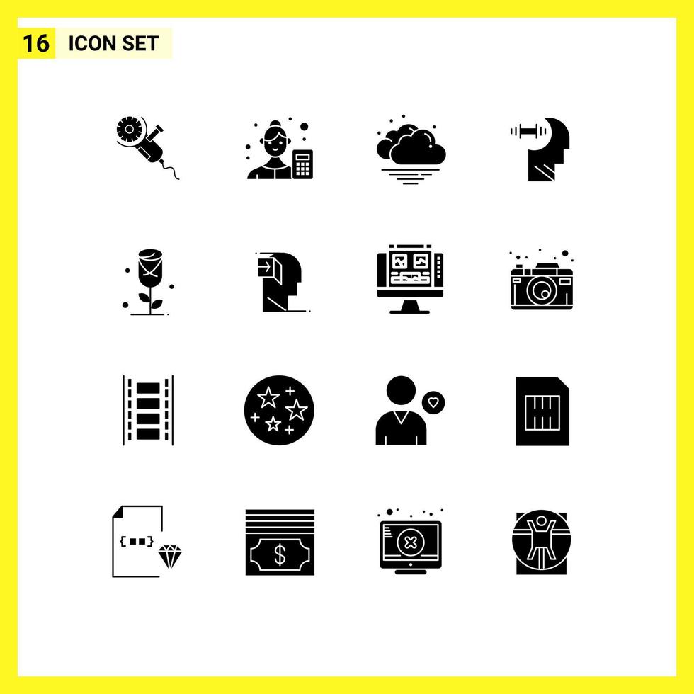 Set of 16 Modern UI Icons Symbols Signs for flower daubbell business analyst brian weather Editable Vector Design Elements