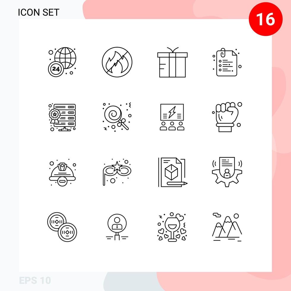 conjunto de 16 iconos modernos de la interfaz de usuario signos de símbolos para el servidor de alojamiento web base de datos de regalos elementos de diseño vectorial editables de la escuela vector