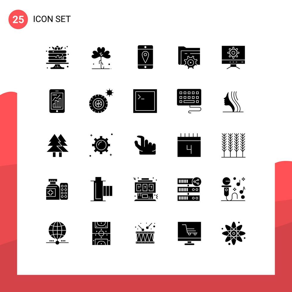 25 Creative Icons Modern Signs and Symbols of setting computing plant gear folder Editable Vector Design Elements