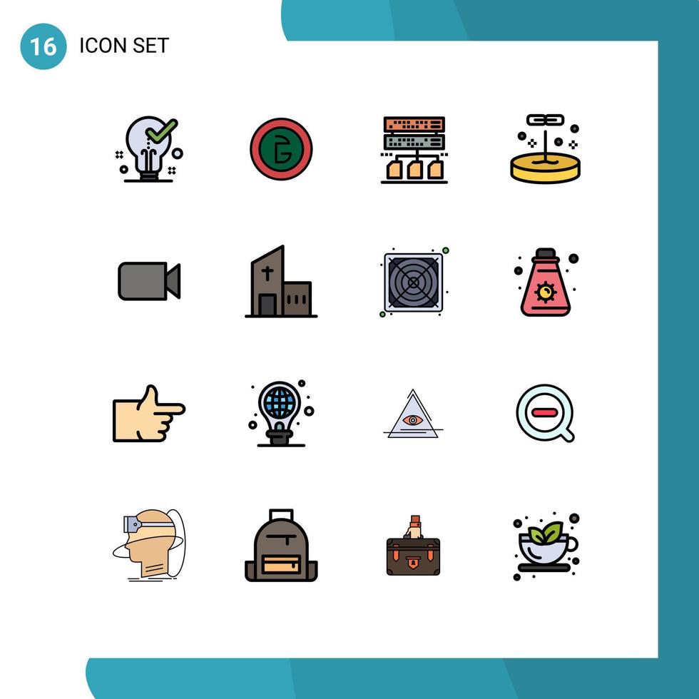 16 Universal Flat Color Filled Line Signs Symbols of camera laboratory finance education management Editable Creative Vector Design Elements