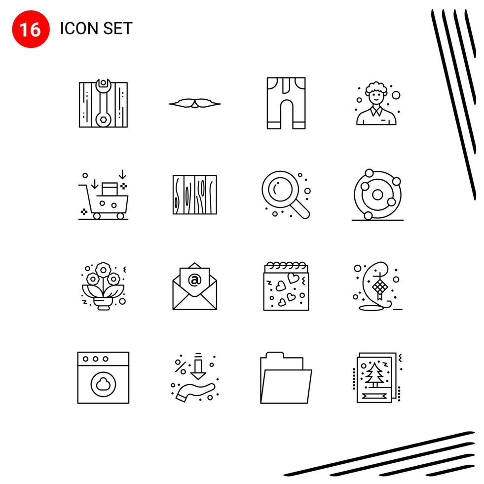 User Interface Pack of 16 Basic Outlines of email campaign person baby man community Editable Vector Design Elements