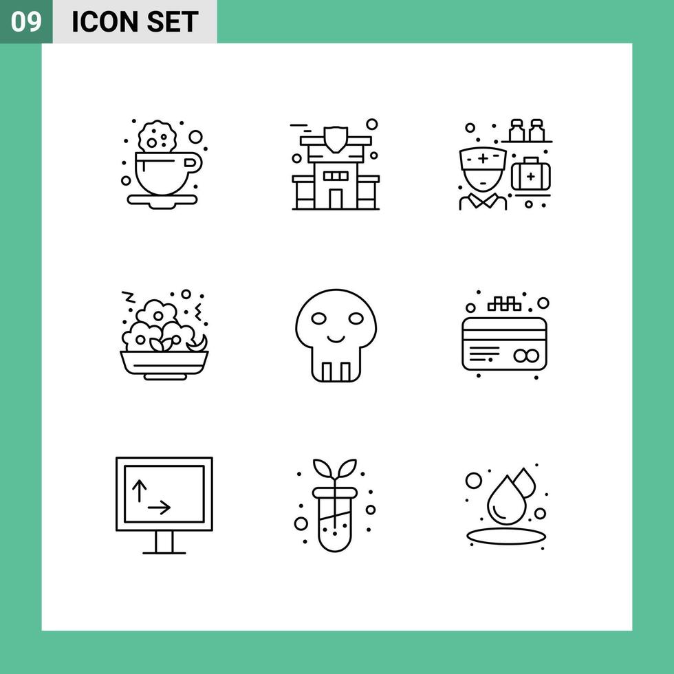 Modern Set of 9 Outlines Pictograph of dangerous biochemistry medicine nugget food Editable Vector Design Elements