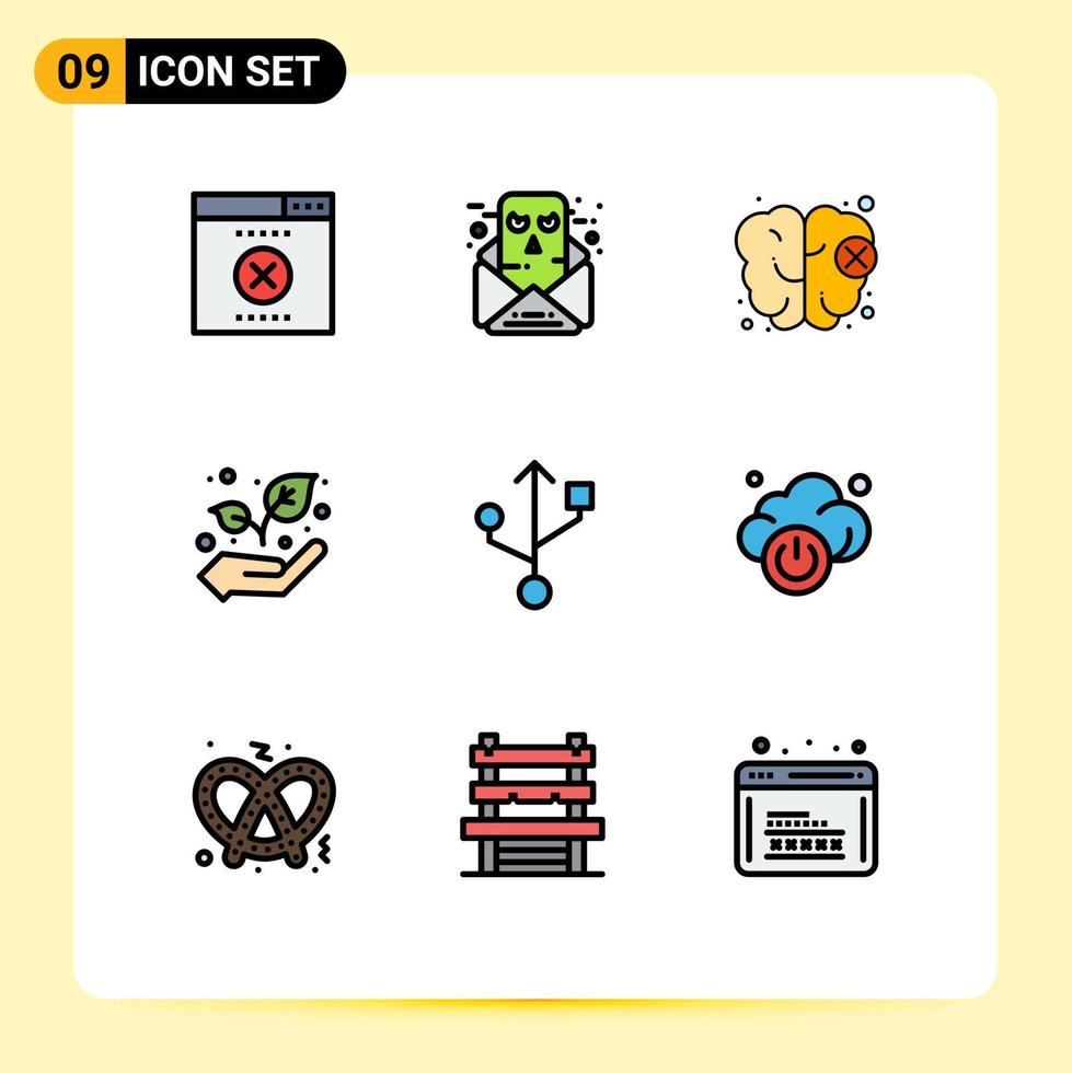 Set of 9 Modern UI Icons Symbols Signs for technology cloud knowledge usb plant Editable Vector Design Elements