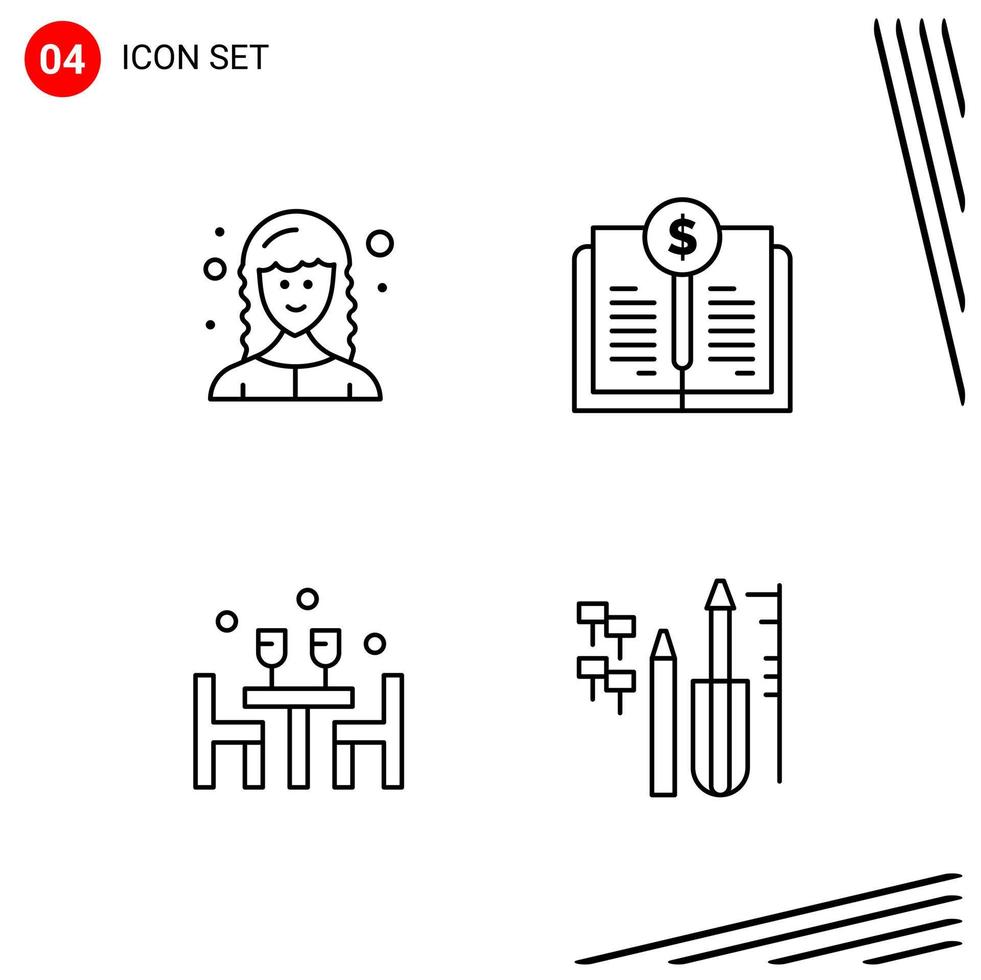 Collection of 4 Vector Icons in Line style Pixle Perfect Outline Symbols for Web and Mobile Line Icon Signs on White Background 4 Icons