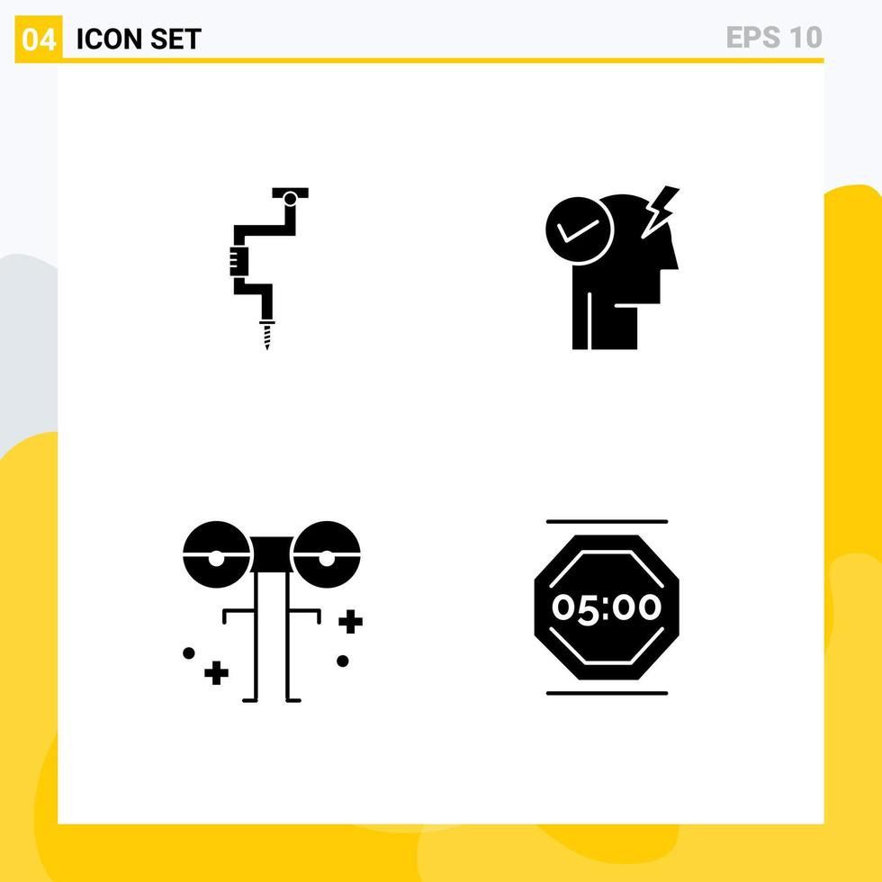 Stock Vector Icon Pack of 4 Line Signs and Symbols for drill big tool mind halloween Editable Vector Design Elements
