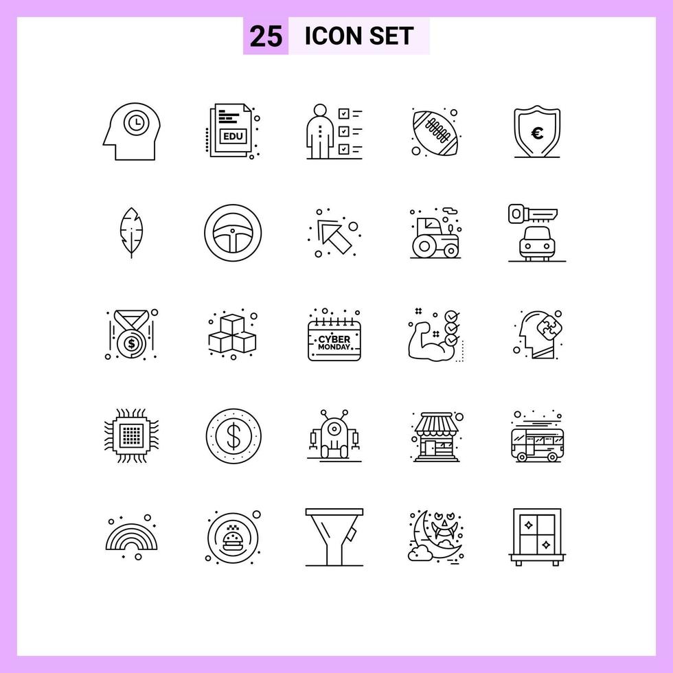 Group of 25 Modern Lines Set for money high school checklist football american ball Editable Vector Design Elements