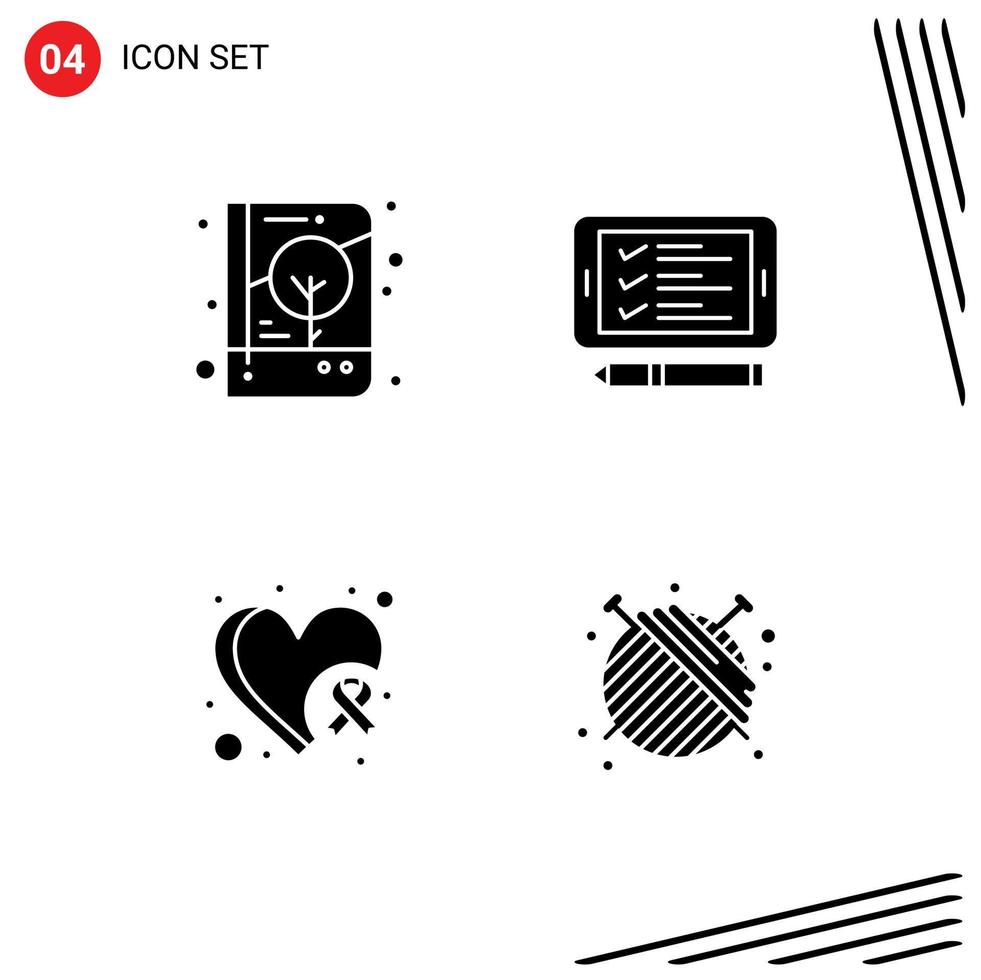 User Interface Pack of 4 Basic Solid Glyphs of book breast notebook cell heart Editable Vector Design Elements