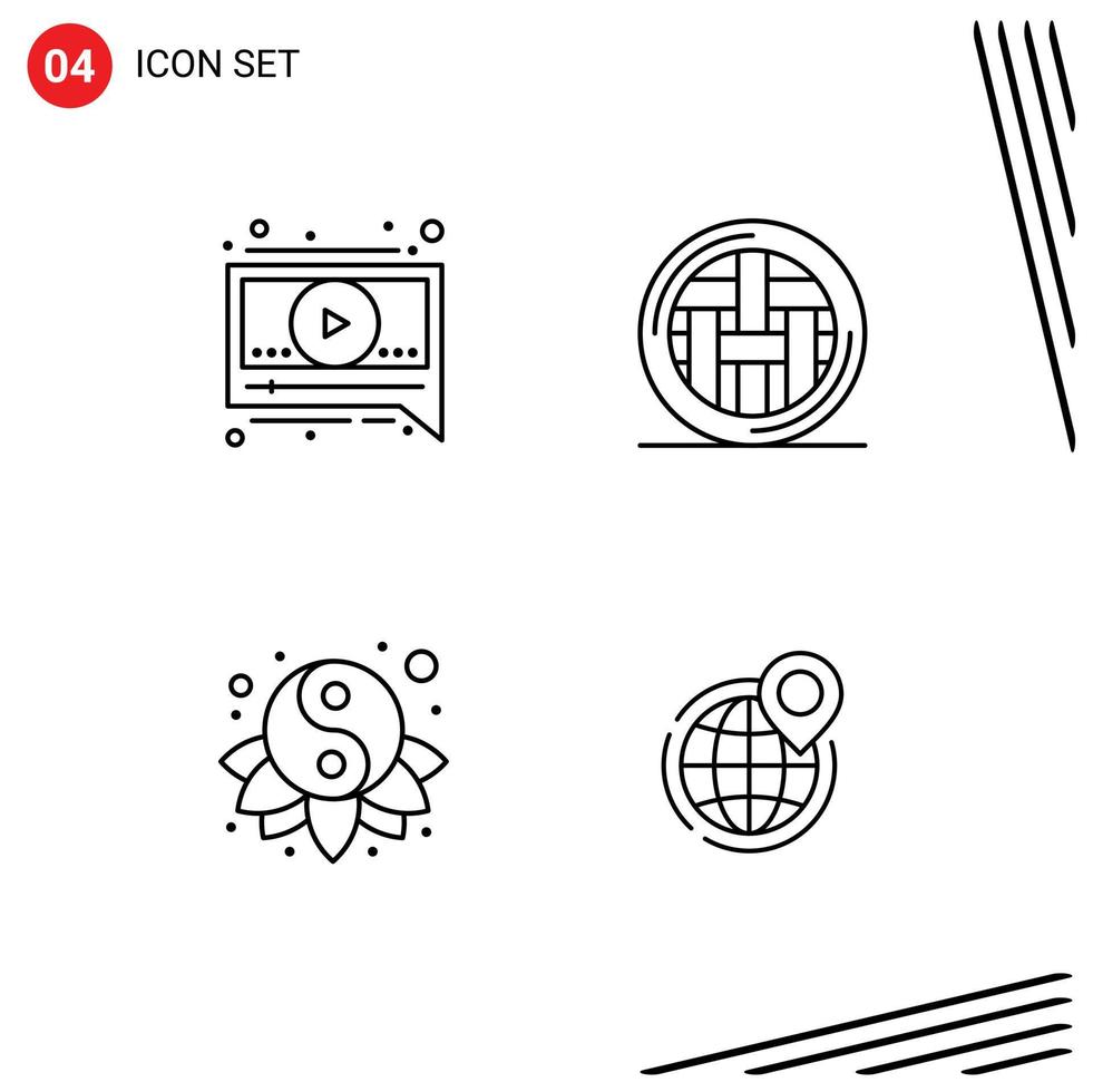 Pictogram Set of 4 Simple Filledline Flat Colors of chat new year dinner pie yin Editable Vector Design Elements