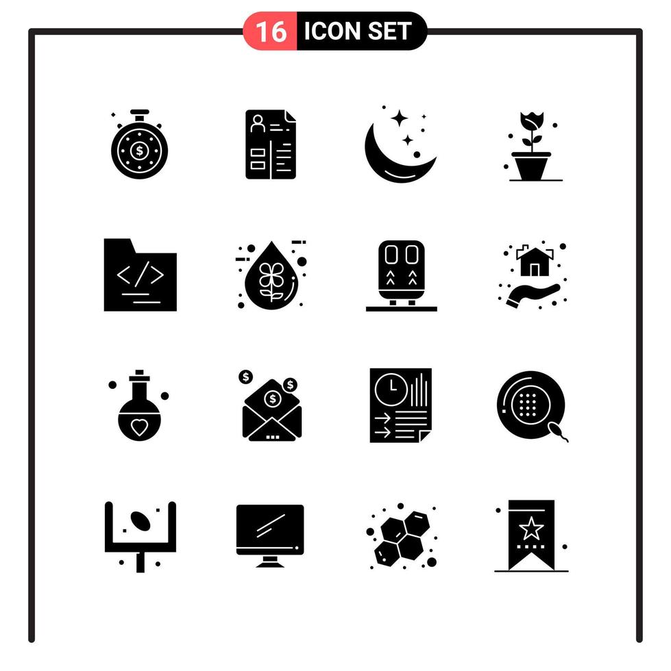 Set of 16 Solid Style Icons for web and mobile Glyph Symbols for print Solid Icon Signs Isolated on White Background 16 Icon Set vector